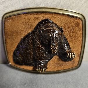 RAINTREE 1978‎ Grizzly bear leather and brass metal belt buckle